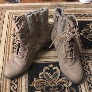 Zip up, lace ankle booties